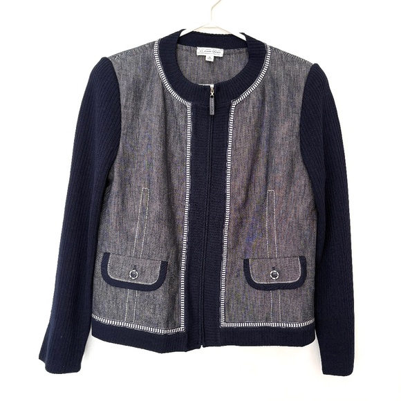 St John Sport Zip Cardigan Jacket Nautical Navy Blue Size M - Picture 1 of 10